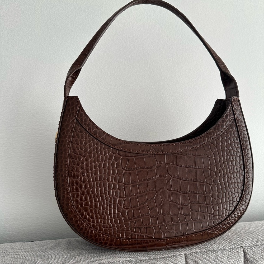 Recto $675 Croc Effect Half Moon Brown Shoulder Bag deadstock - Picture 2 of 9